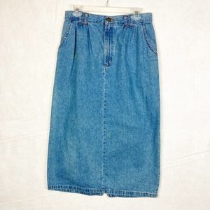 Vintage Denim Midi Skirt Size 12 90s High Waist Denim Blue